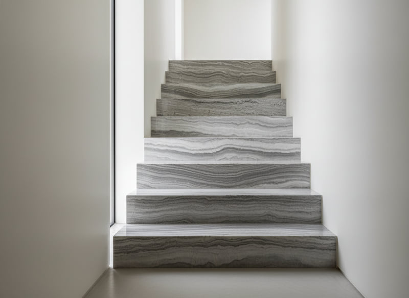 Лестницы из натурального камня — Травертин сильвер  классик 
/Travertine silver/ заполненный, полированный